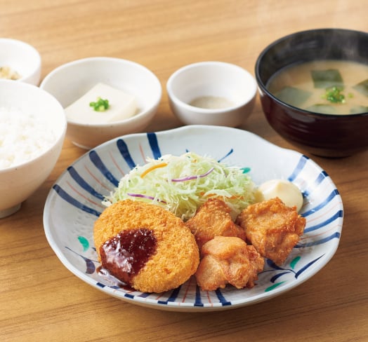 から揚げ&コロッケ定食