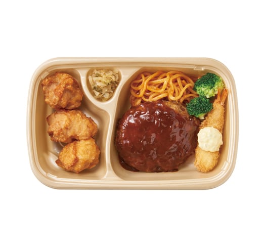 ［テイクアウト］ハンバーグとエビフライとから揚げの人気トリオ　おかずのみ
