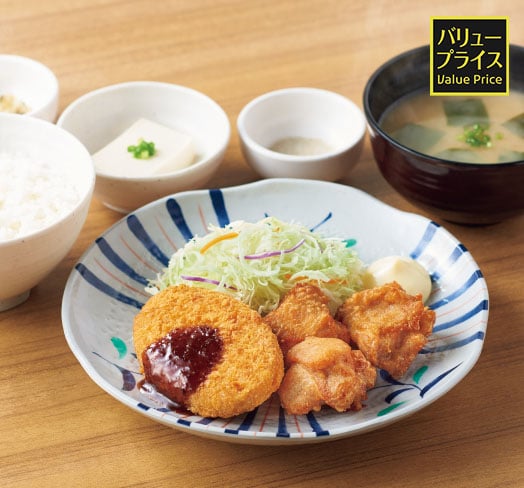 から揚げ&コロッケ定食