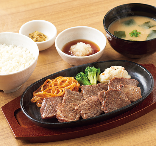 ブラックアンガスビーフのカットステーキ定食【おろしぽん酢】